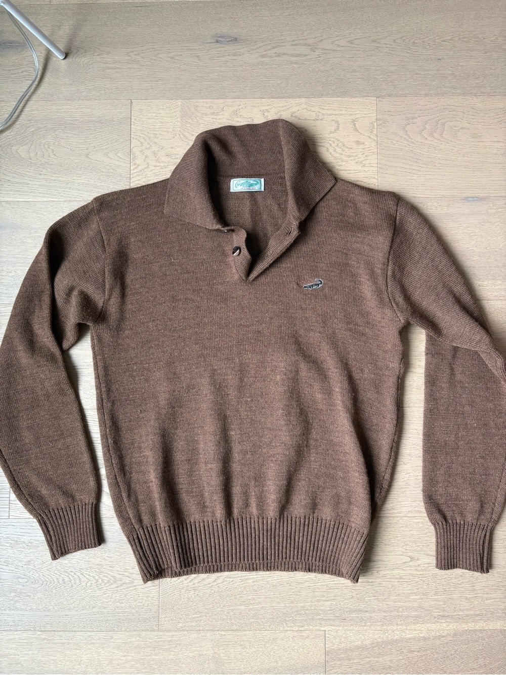 Mens Brown V-Neck Shawl Collar Sweater